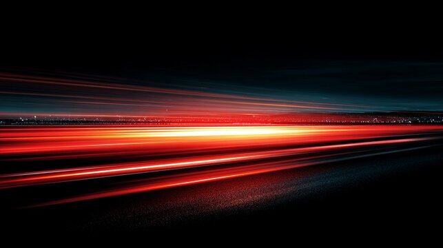 Vibrant streaks of red light intertwine, creating a stunning abstract representation of speed and motion against a dark background, evoking a sense of rush and exhilaration.