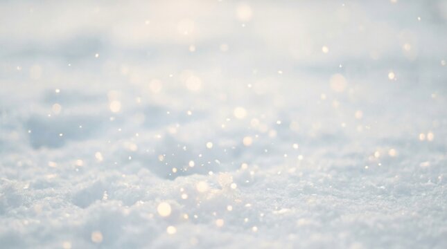 Fresh snow covered ground with sparkling light. Winter nature background. Abstract Christmas, New Year template for greeting card. Cloud Dancer color 2026. - Powered by Adobe