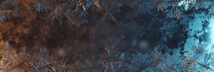 3D Rendering of a Festive Christmas Background Covered with Snow Crystals