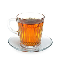 Cup of hot tea isolated on white