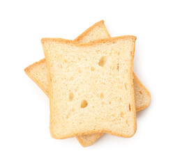Slices of toast bread isolated on white, top view