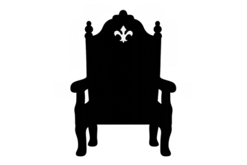 Royal throne silhouette symbol of monarchy, power, and authority with fleur-de-lis emblem on transparent background
