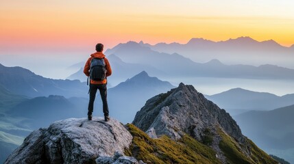 Fototapeta premium view of a man on top of a mountain