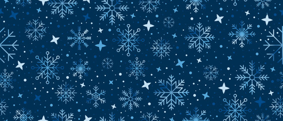 Snowflakes seamless pattern. Falling snowflakes. Winter holidays theme. Seamless background with snowflakes. Snowfall. Vector illustration