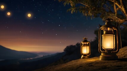 Lanterns by Hills Night