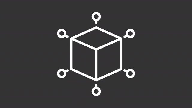 Blockchain network ui icon white line animation. AI algorithm integration on stock market. Crypto currency development animated user interface element on dark background. Transparent HD video
