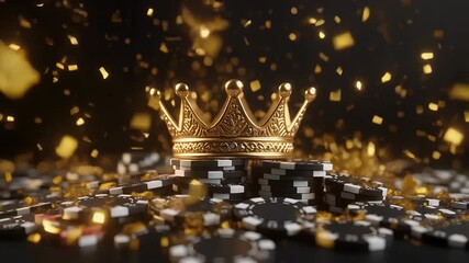 Golden casino crown glittering with success and fortune, promising high stakes and winning hands for a luxurious gambling experience now