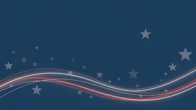Abstract patriotic background with flowing red and white light trails and scattered stars on a deep blue backdrop, symbolizing national pride and celebration - Powered by Adobe