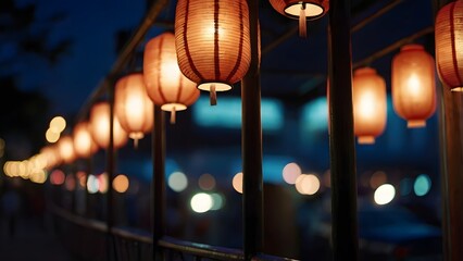 Lanterns Along Street Night