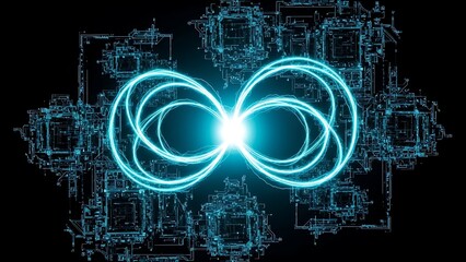 Digital energy flow with glowing lines on a circuit board background