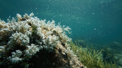 dendritic. White calcareous deposits forming dendritic patterns on a coral reef. ESG reports, sustainability campaigns, designed for sustainability communications and ESG reporting.