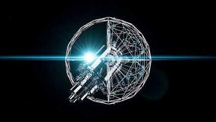 Abstract Digital Technology Concept with Wireframe Sphere and Bright Light