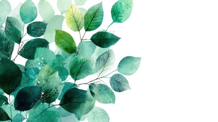 A vibrant watercolor illustration of green leaves, creating a fresh and natural aesthetic with various shades and textures.