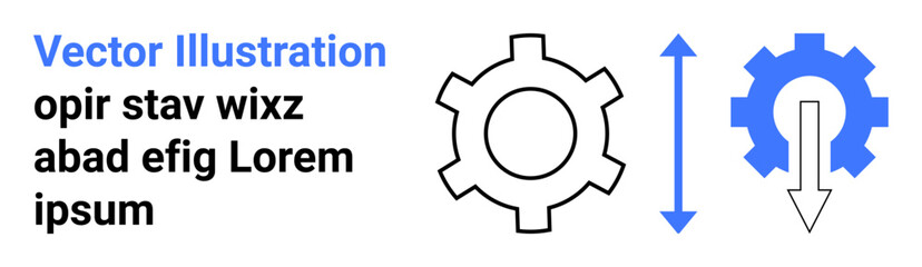 Gear components, one with vertical arrows indicating movement. Ideal for engineering, mechanics, automation, workflow, technology, process optimization, simple landing page