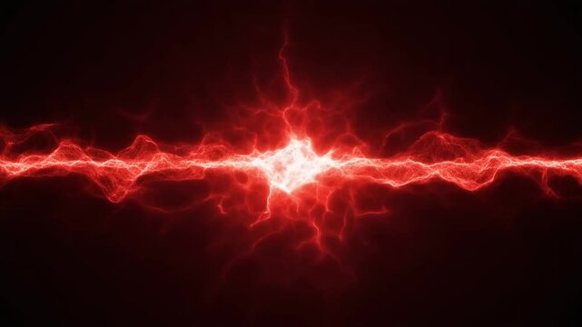Vibrant abstract red lightning design features glowing electric energy waves and fractal motion textures to create a hot plasma fire illustration for a dynamic wallpaper backdrop
