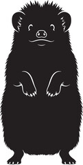 Hedgehog silhouette standing on hind legs with front paws raised, smiling expression, isolated vector illustration