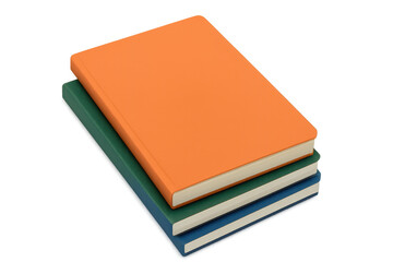 Stack of books representing education, learning, and knowledge, with blank covers for custom branding on transparent background