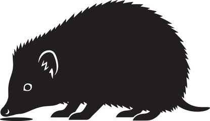 Hedgehog silhouette sniffing ground vector illustration. wild animal icon or logo design element, isolated graphic.