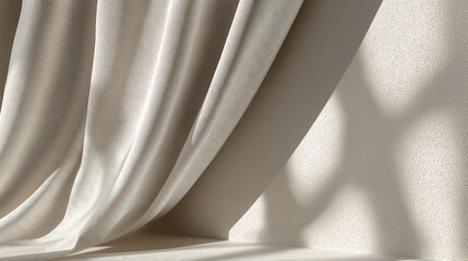 Obraz premium Cloud dancer elegant beige fabric backdrop for product photography and fashion presentation mockups, colour of the year 2026