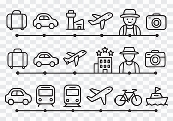 Travel and Transportation Journey Line Icons Collection