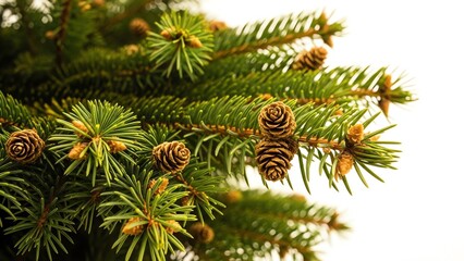 Evergreen branch with pine cones