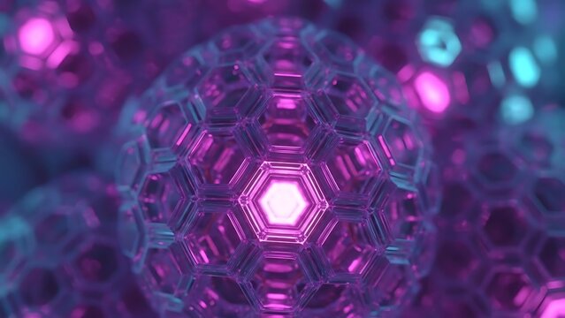 Vibrant glowing hexagonal sphere in an abstract futuristic setting - Powered by Adobe