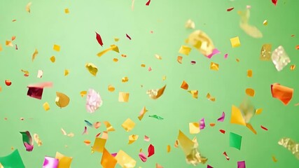 Confetti Shower: Vivid, festive confetti, in a symphony of colors, falls gracefully against a solid, inviting backdrop, evoking the celebratory spirit of any event.