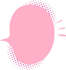 Naklejka premium Isolated cartoon empty text box for banner design, pink chat communication balloon hand drawn doodle, playful pop art sticker with halftone dots