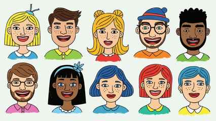 Diverse group of smiling people portraits representing different ethnicities and styles.