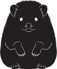 A black silhouette illustration of a cute, stylized hedgehog standing, minimalist vector graphic on a bright background