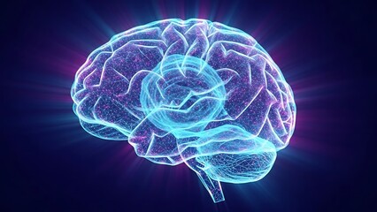Abstract glowing human brain with neural connections on a dark background