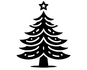 Christmas tree silhouette, icon isolated on white background
