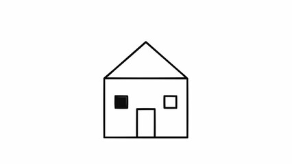 Simple Line Drawing of a House with Windows and Door.