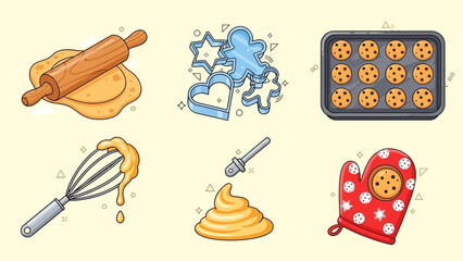 Flat Design Baking Tools Icon Set for Cookie Day – Modern & Colorful