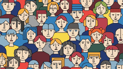 Diverse Crowd of People Seamless Pattern Illustration.