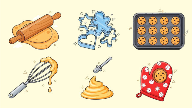 Flat Design Baking Tools Icon Set for Cookie Day – Modern & Colorful