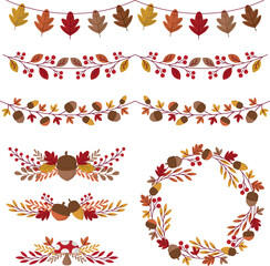 Seasonal fall nature elements clip art print design vector © Buddhadeb