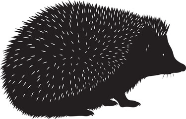 Hedgehog silhouette vector illustration with detailed quills and eyes, isolated on white for animal themes and nature concepts