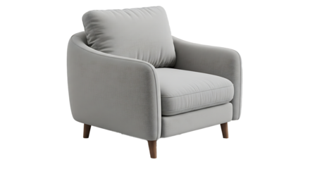 Modern light gray upholstered accent armchair with plush cushion and copper legs