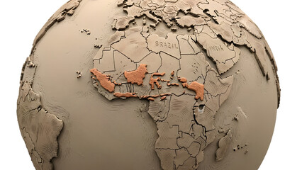 3D map of the Caribbean islands highlighted on an earth globe focusing on Africa and surrounding regions, perfect for geography and travel content