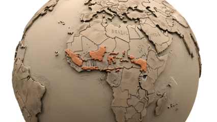 3D map of the Caribbean islands highlighted on an earth globe focusing on Africa and surrounding regions, perfect for geography and travel content