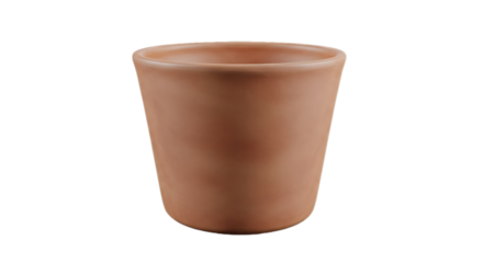 A simple terracotta cup or vase with a smooth texture against a black background