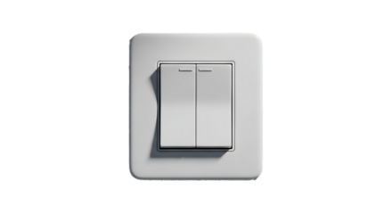 Modern white double rocker light switch on a black background isolated