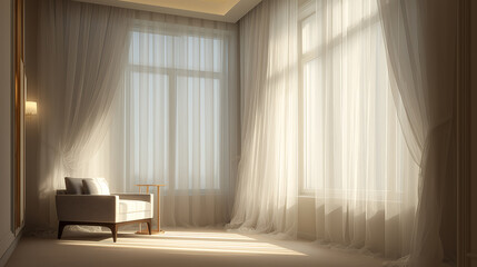 Cloud dancer interior design ideas neutral tones sheer curtains sunlight armchair modern home decor, colour of the year 2026