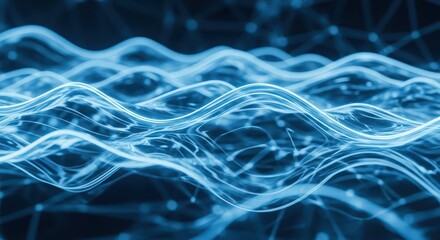 Abstract blue network connections with flowing lines and glowing nodes design