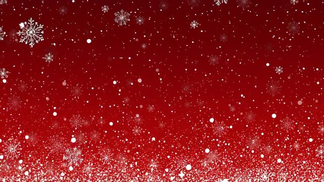Elegant White Snowflakes Falling Against a Festive Red Gradient Background Animation