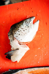 Salmon Filleting Process &ndash; Chef Cutting Fresh Salmon Fish for Cooking Preparation