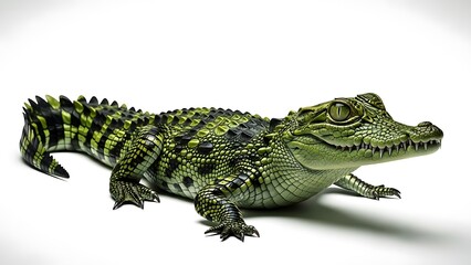 Obraz premium Green Crocodile on White Background A Detailed Look at the Reptile