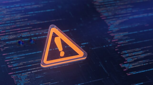 Digital warning symbol glowing on abstract data background