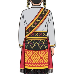 Traditional Indonesian Man Wearing Richly Decorated Traditional Ethnic Clothing and Accessories, Back View